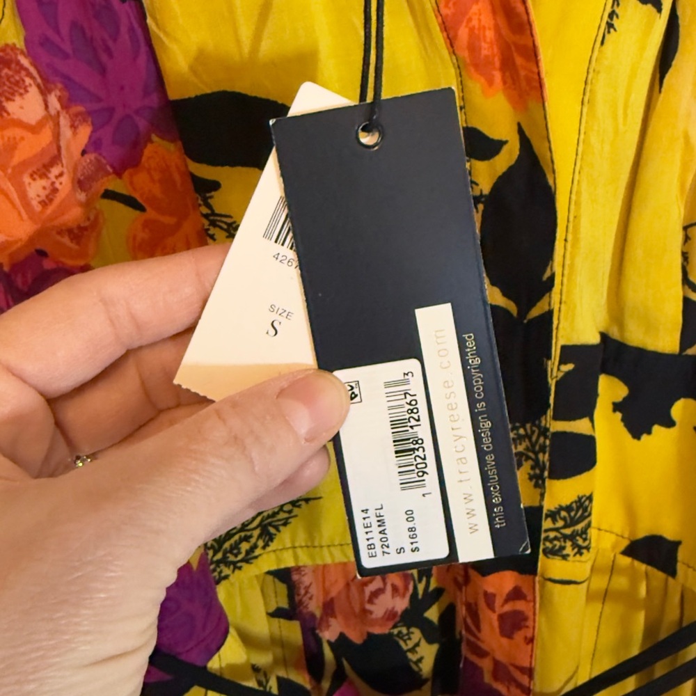 Anthropologie Mustard Yellow Floral Jumpsuit with Pink & Black Accents - Picture 5 of 7